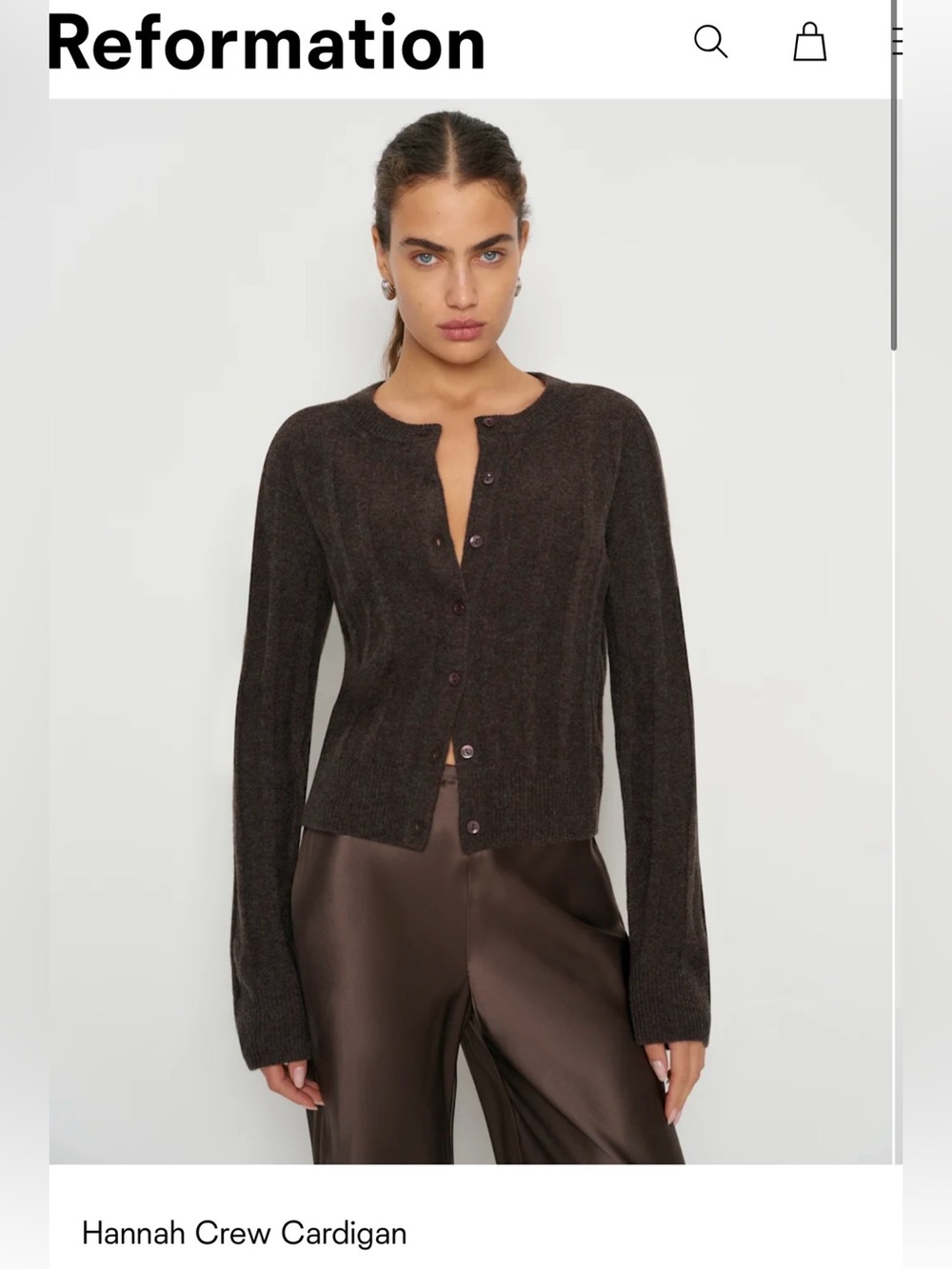 Reformation Hannah Crew Cardigan - Espresso